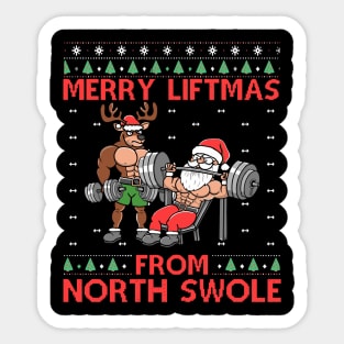 Merry Liftmas From North Swole Muscle Santa Weightlifting Sticker